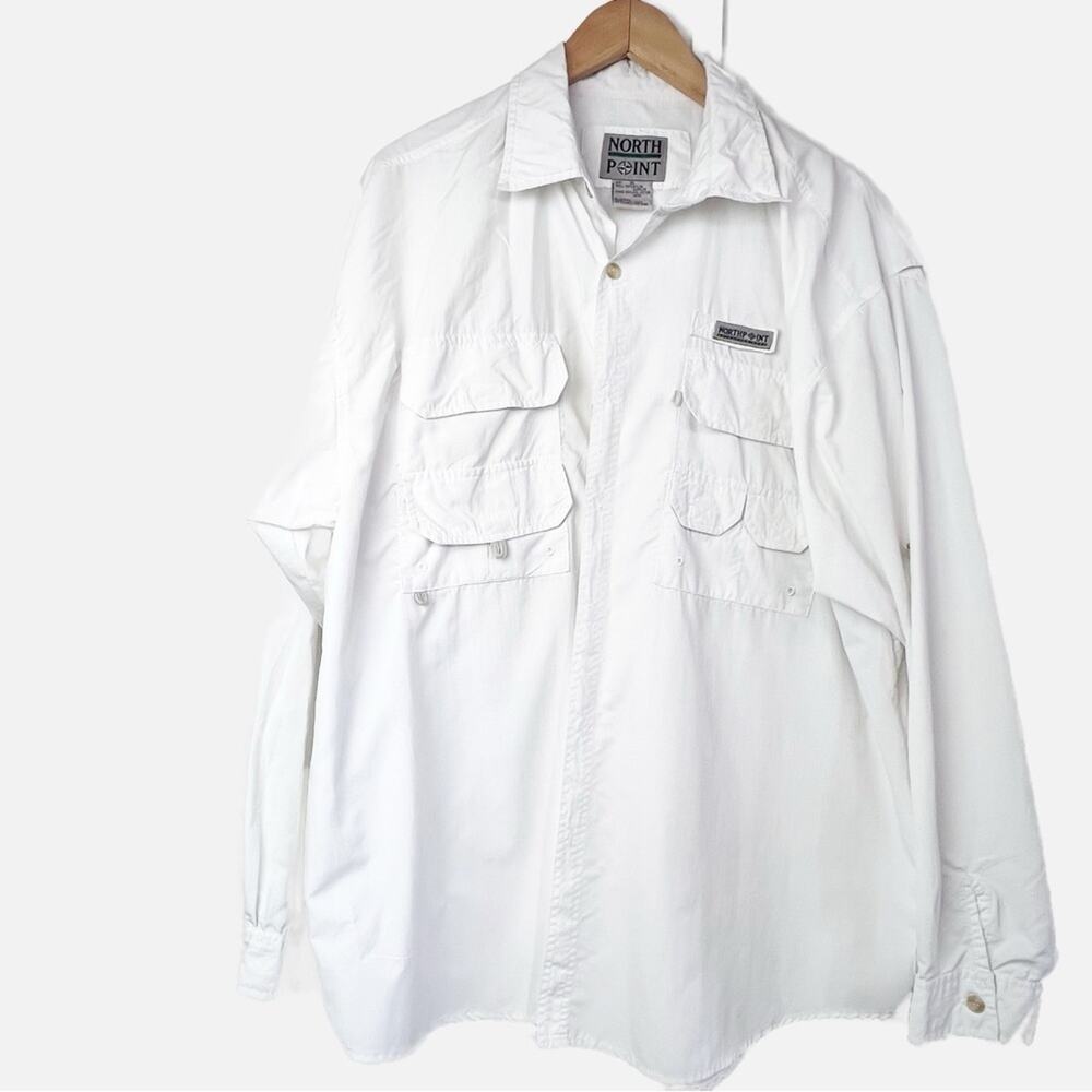 Vintage North Point White Vented Pockets Fishing Shirt Men’s Size XL